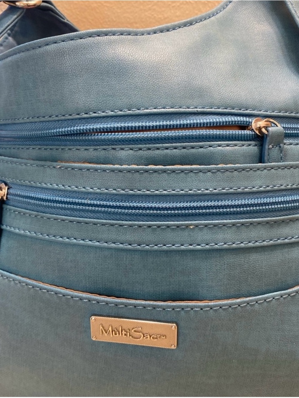 Multi Sac  Teal Blue Shoulder Bag with Front Zip Pockets - Picture 2 of 9